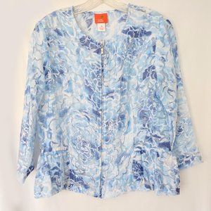 Hearts of Palm Burnout Zip Jacket Size 10 Blue White Lightweight Perfect Layer